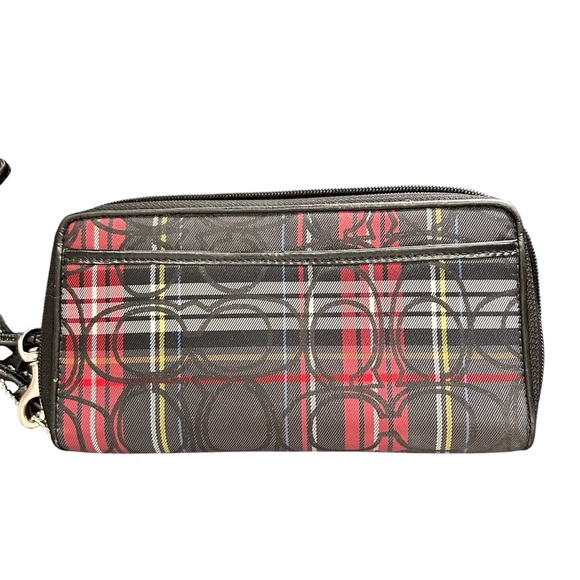 Coach Red and Black Tartan Wristlet - Picture 2 of 6